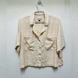 UNIVERSAL THREAD Linen Blend Button Down Cream/Peach Checkerboard Top Women’s L
